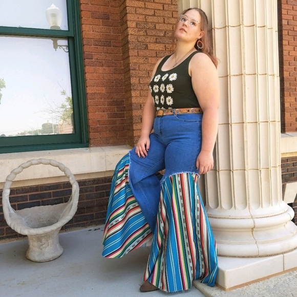 L&B Denim - Lucky and Blessed L&B Teal Serape Plus Size Jeans